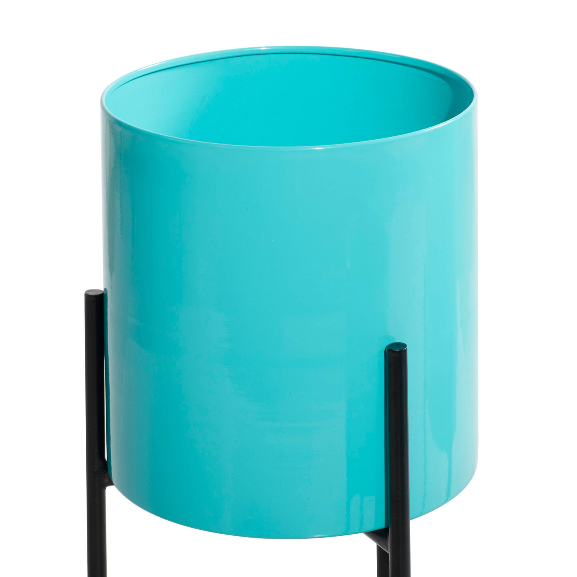 Teal Metal Contemporary Planter Set